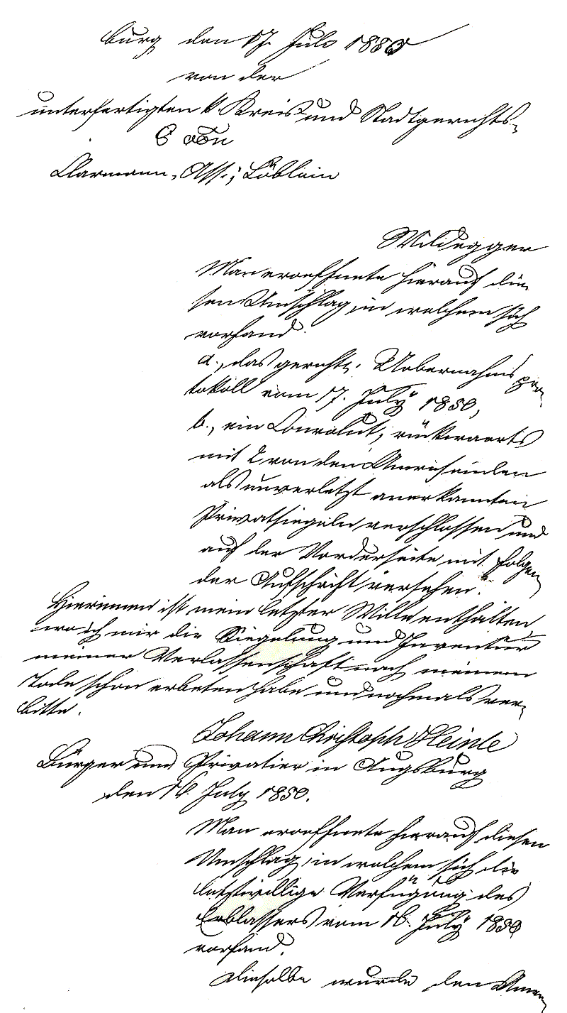 Verlassenschaftsprotokoll vom 8.Februar 1854 zu Johann Christoph Heinle