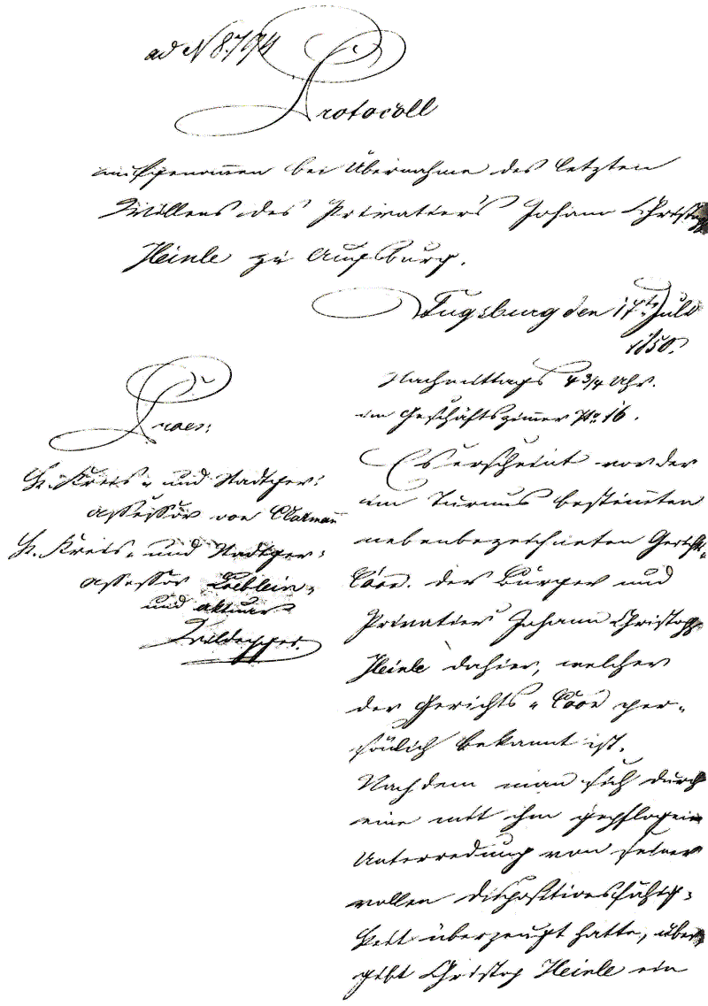Letztwillige Verfügung von Johann Christoph Heinle, 16. Juli 1850