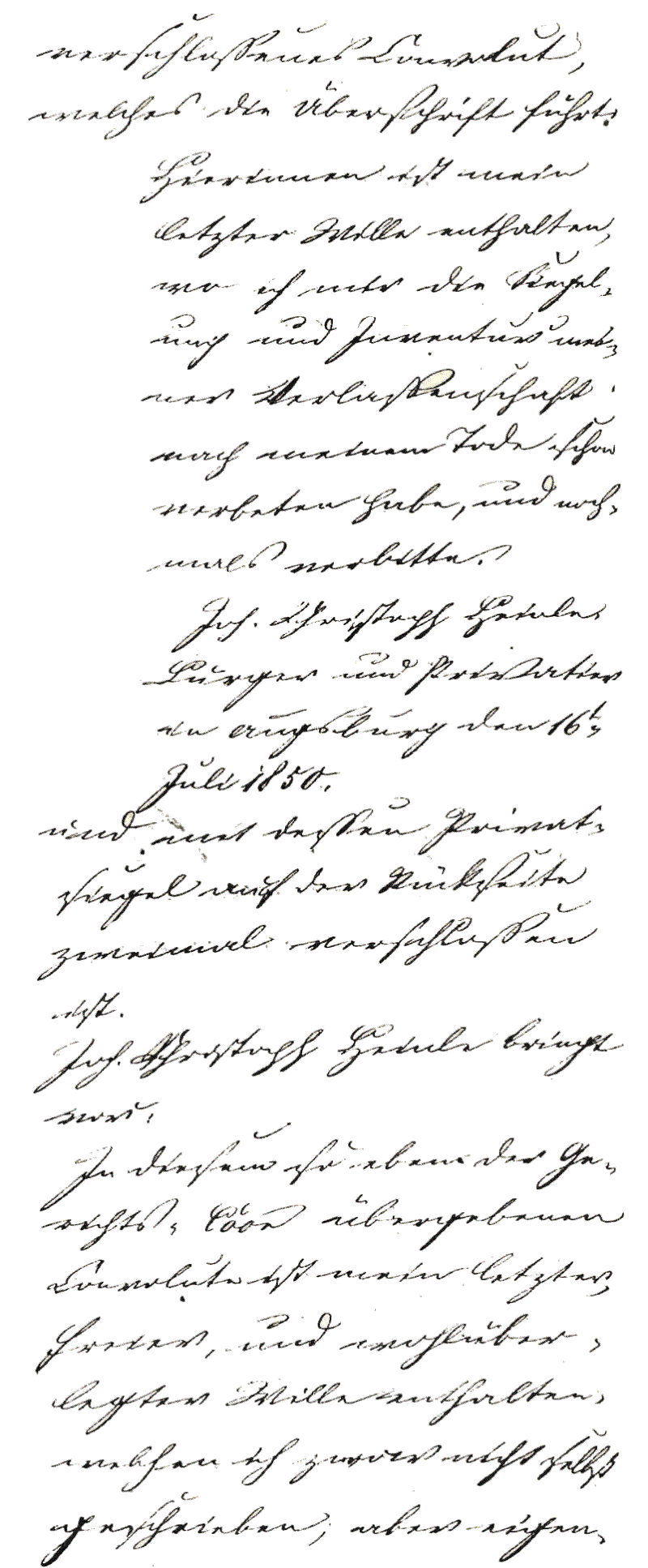 Letztwillige Verfügung von Johann Christoph Heinle, 16. Juli 1850