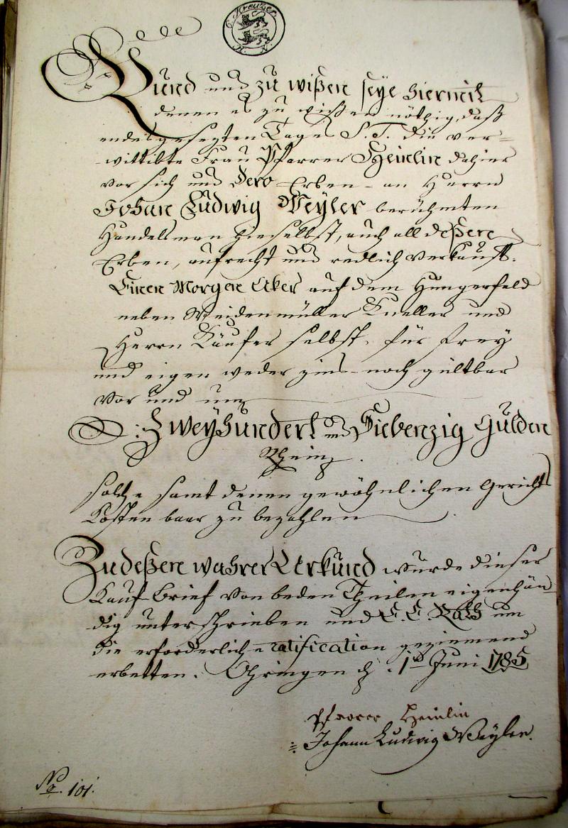 Kauf-Brief 1785