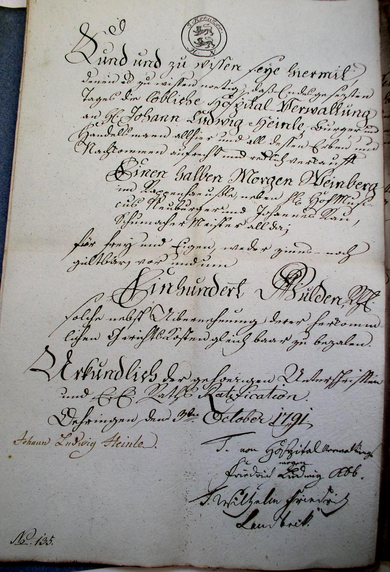 Kauf-Brief 1791