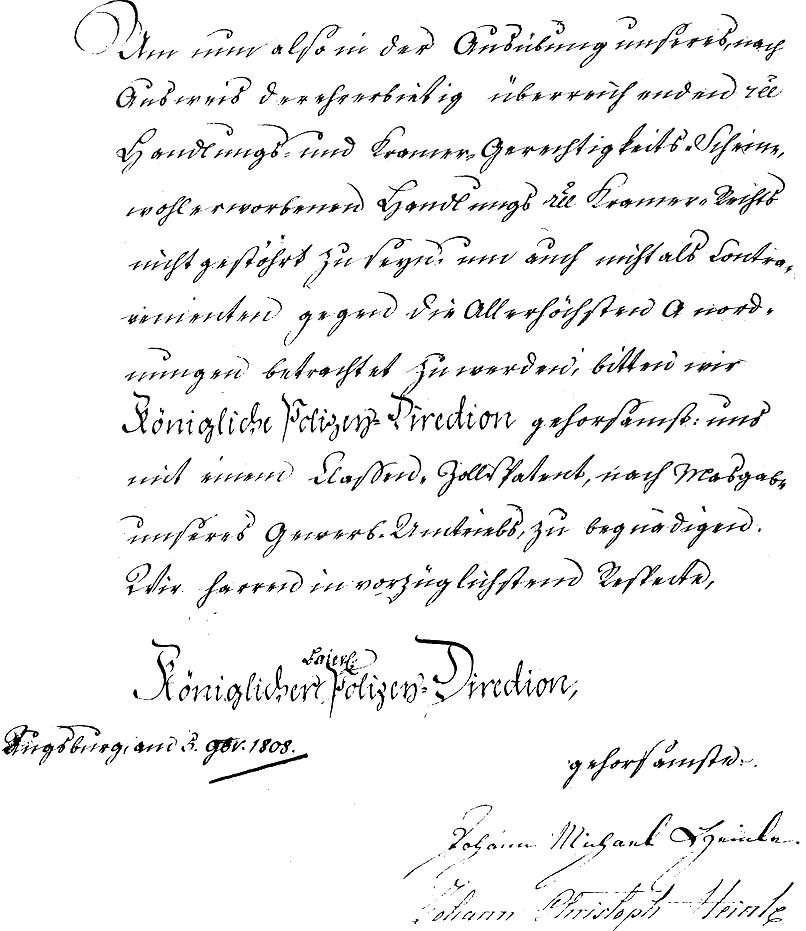 Beantragung eines Klassen-Zoll-Patents 1808