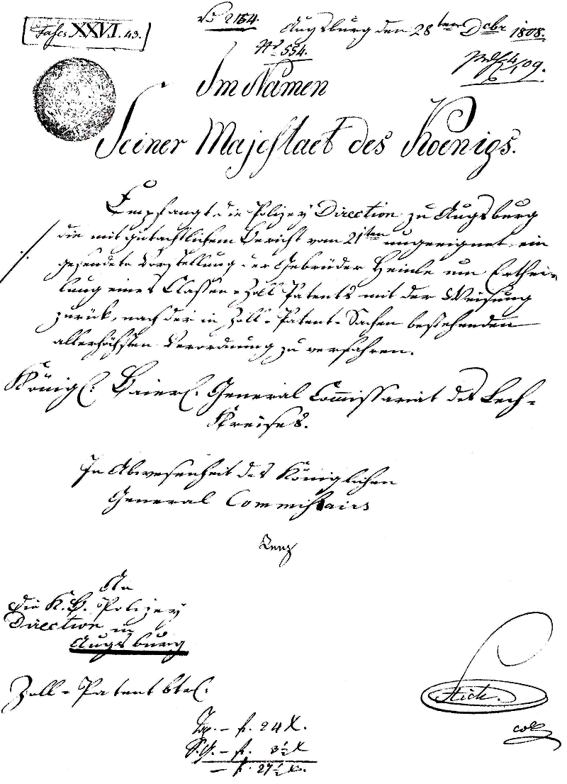 Beantragung eines Klassen-Zoll-Patents 1808