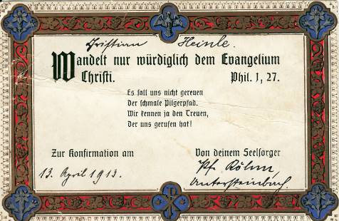 Christian Heinle, Konfirmant 1913