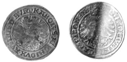 Kempten, Batzen ohne Jahr (1519/21, durch Knicken entwertet, aus einem fränkischen Fund)