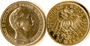 Deutsches Reich, 20 Goldmark von 1908