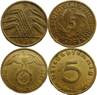 5 Reichspfennig von 1936 und 1938