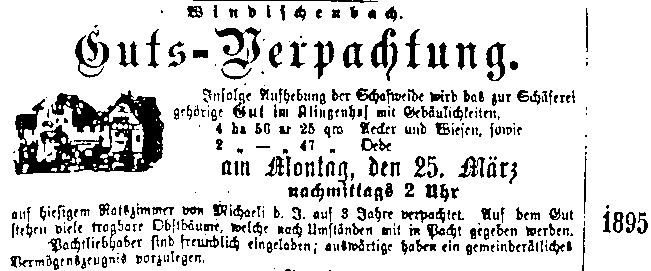 Verpachtung des Klingenhofes
