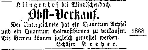 Obstverkauf vom Klingenhof