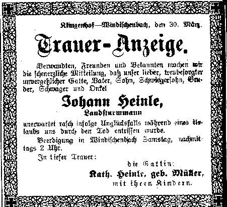Traueranzeige für Johann Heinle