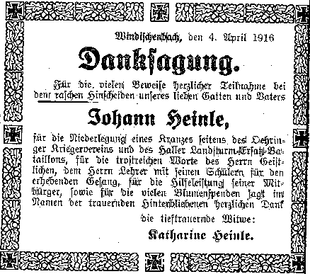 Traueranzeige für Johann Heinle