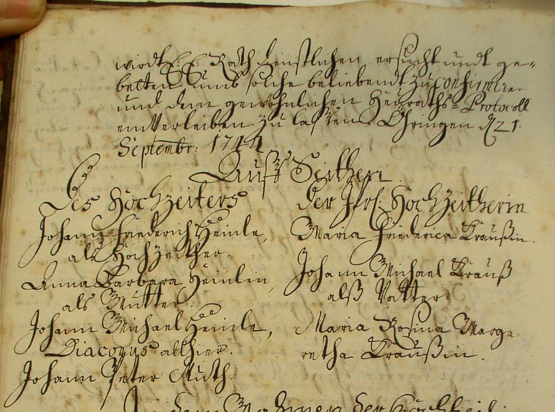 Ehe-Vertrag 1744