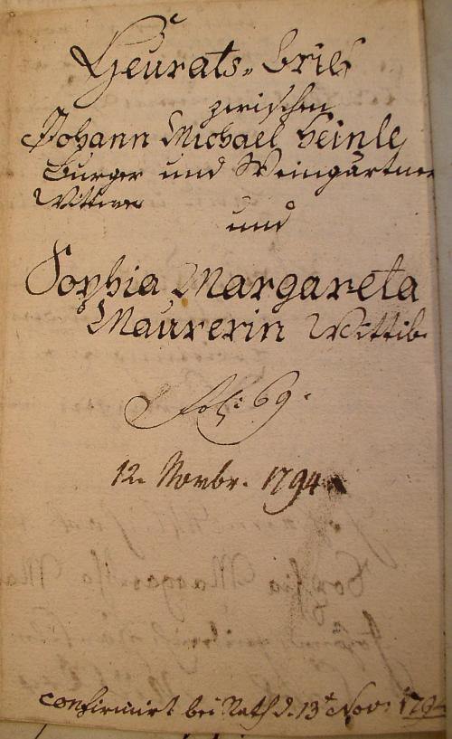 Ehe-Vertrag 1794