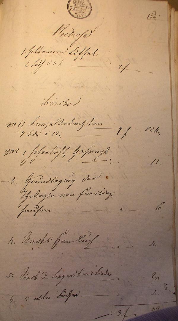 Inventarium zur Real-Abtheilung", 1812