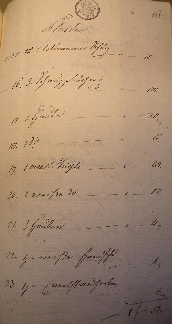 Inventarium zur Real-Abtheilung", 1812