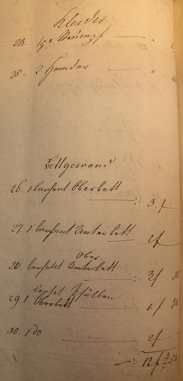 Inventarium zur Real-Abtheilung", 1812