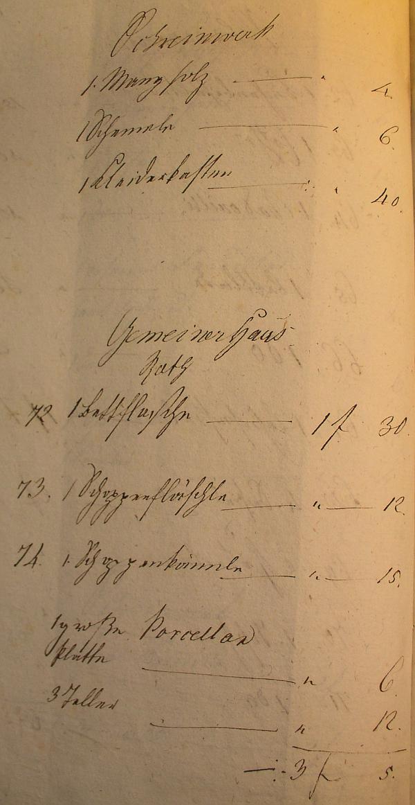 Inventarium zur Real-Abtheilung", 1812