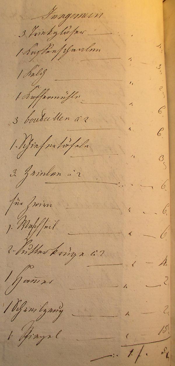 Inventarium zur Real-Abtheilung", 1812
