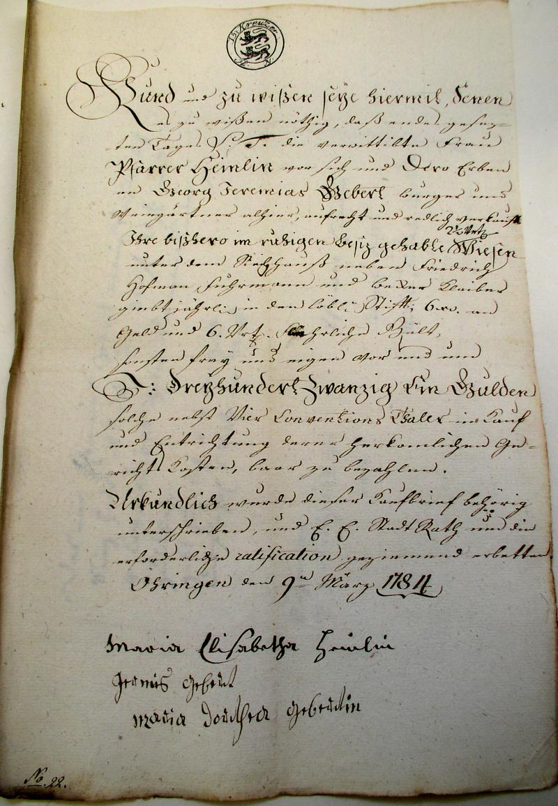 Kauf-Brief 1784