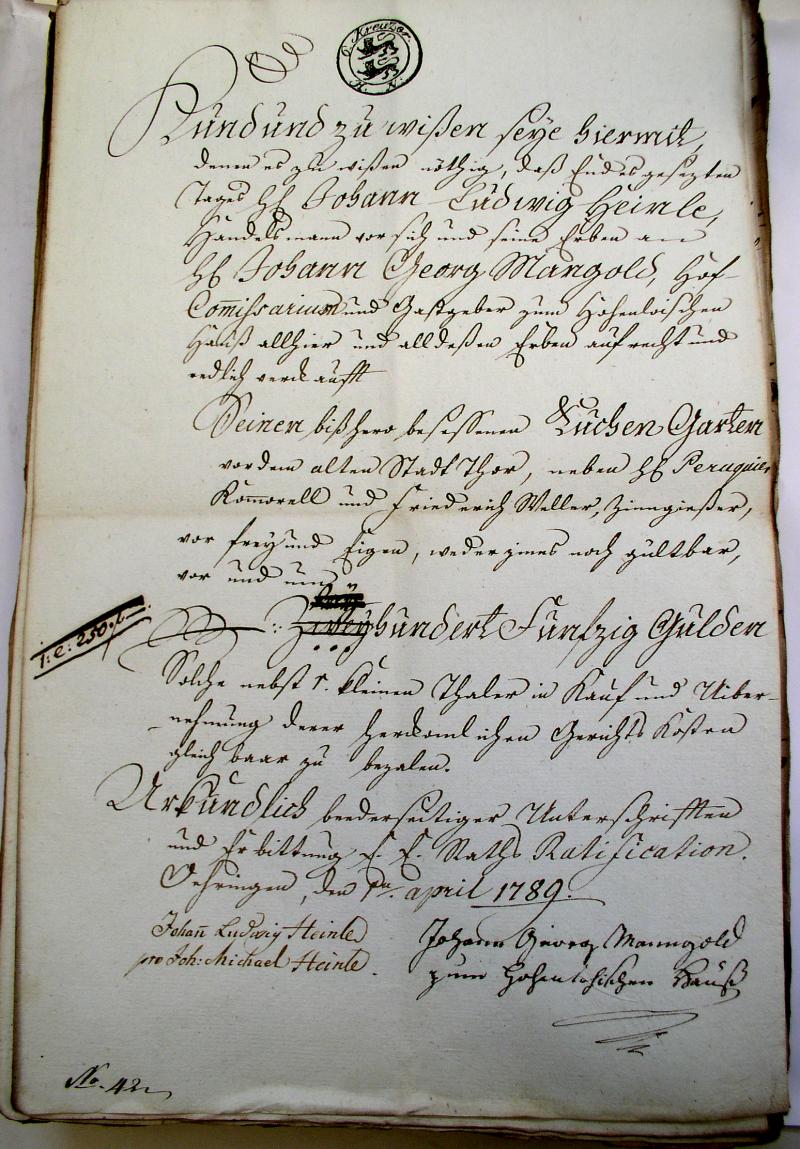 Kauf-Brief 1789