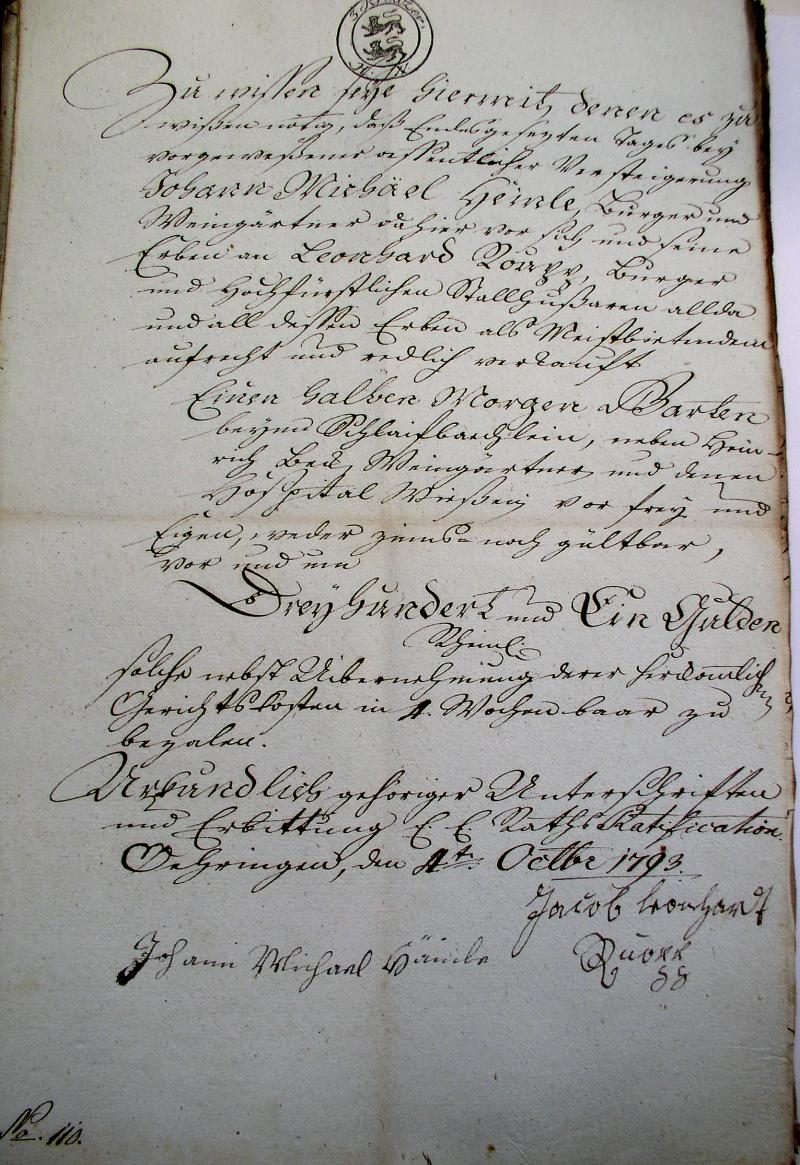 Kaufbrief von 1793