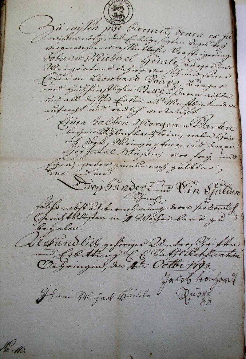 Kaufbrief von 1793