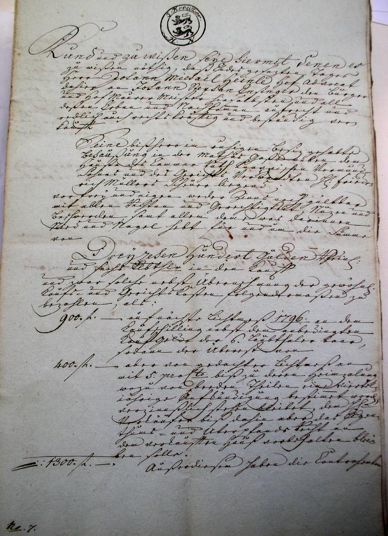 Kauf-Brief 1796