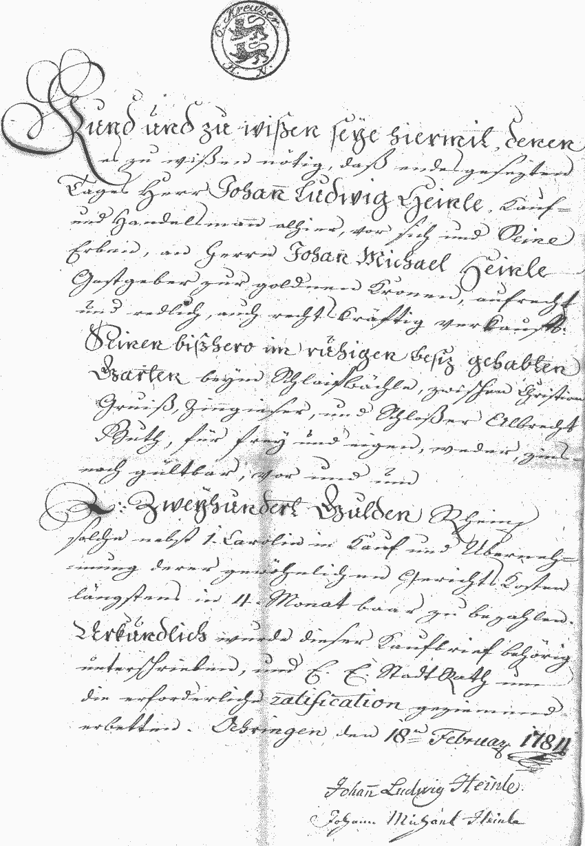 Kaufbrief von 1784