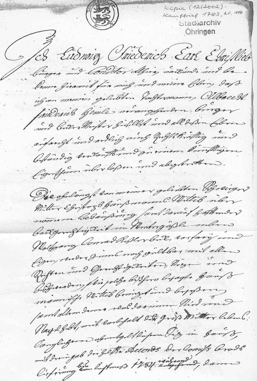 Kaufbrief von 1783