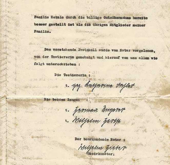 Testament von Katharine Dahler, 1937